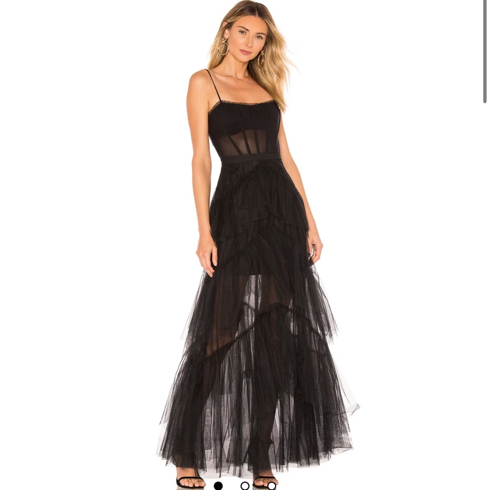 Corset tulle gown in black. BCBG Maxazria
